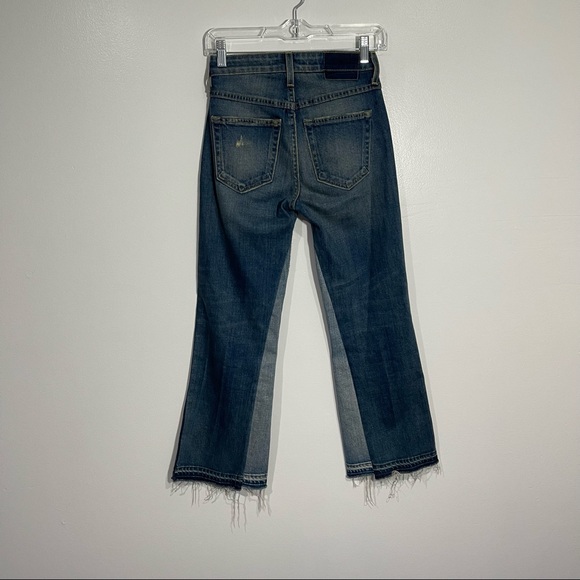 Anthropologie AMO Crop Boot Jeans Distressed w/ Raw Hem Button Fly Two Tone 24 - Picture 9 of 14